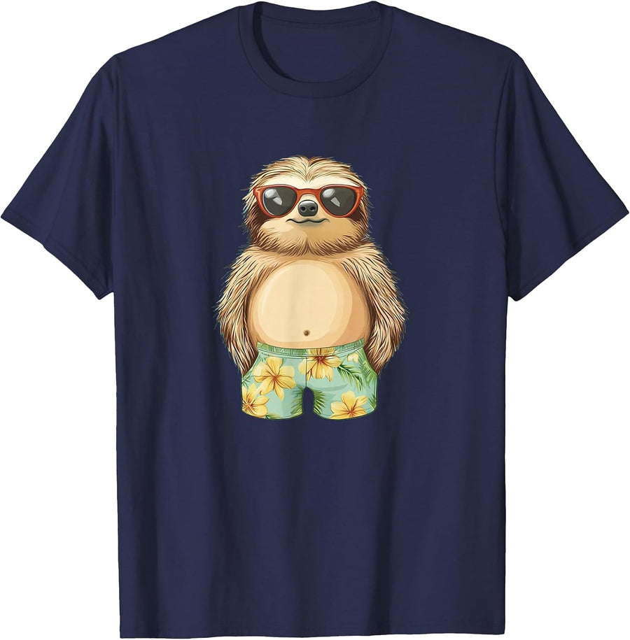 Sloth in Swimsuit Costume for Shorts and Sloths Lovers T-Shirt - Navy Blue