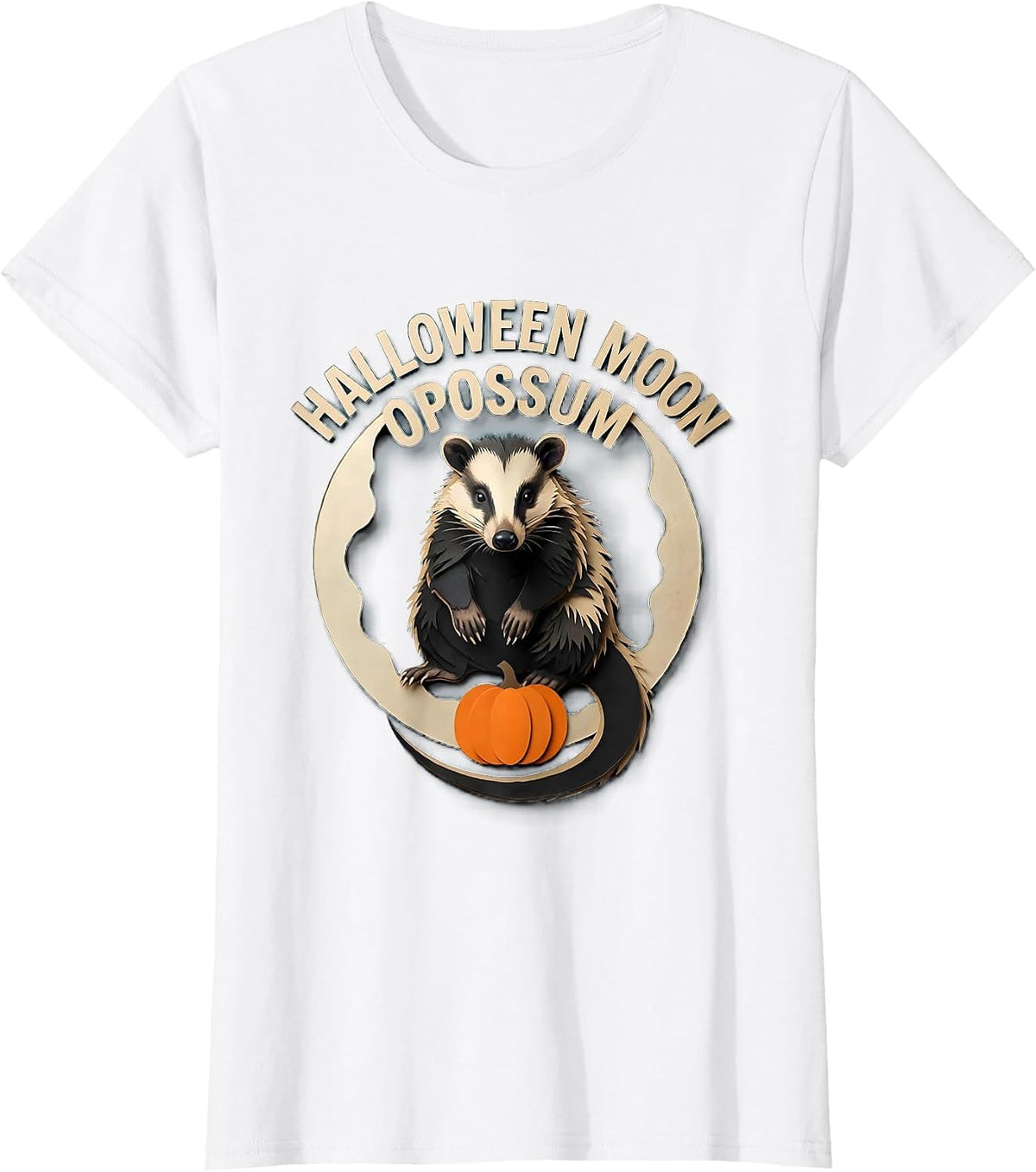 Halloween Moon Opossum Whimsical Spooky Opossum Halloween T-Shirt - White