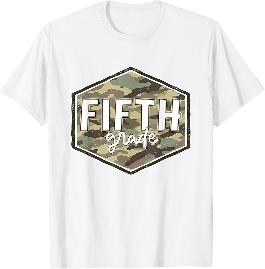 First Day of Fifth Grade Camo Back to School 5th Grade Boys T-Shirt - White