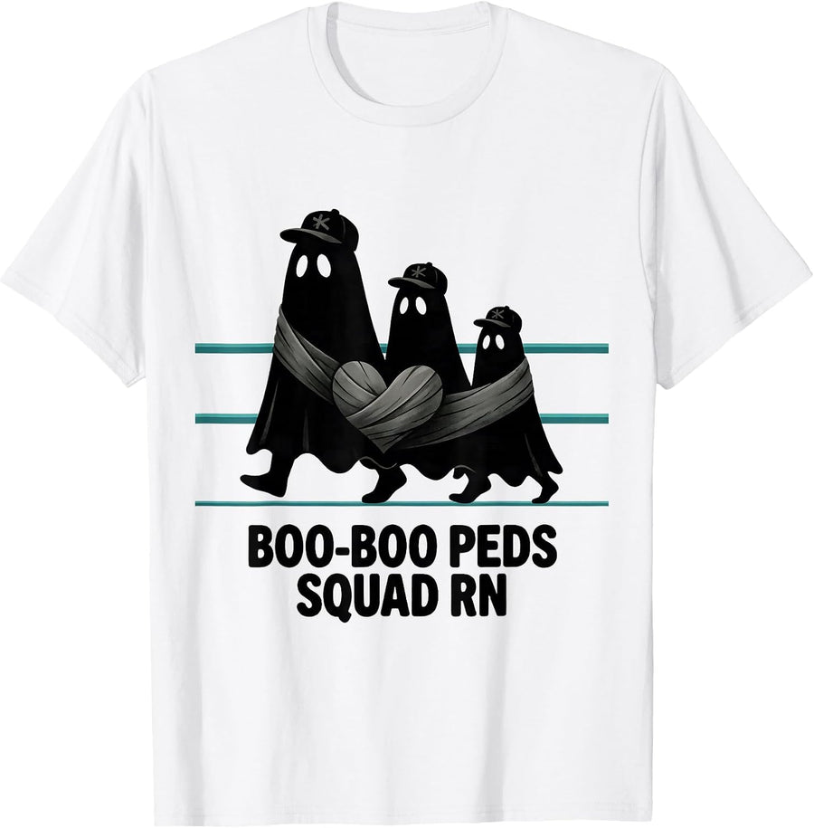 Men's Boo-Boo Peds Squad RN Midcentury Modern Nurse Halloween T-Shirt - White