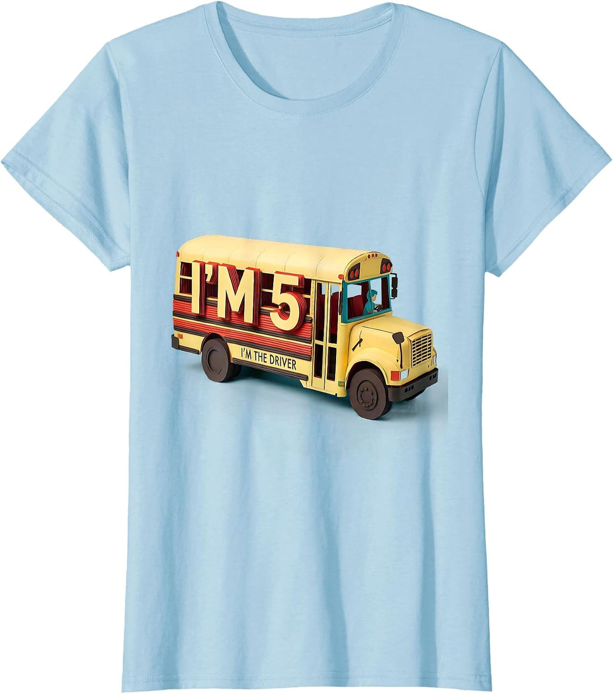 I'm 5 I'm the Driver Paper Cutout Boy Birthday Age Milestone T-Shirt - Baby Blue