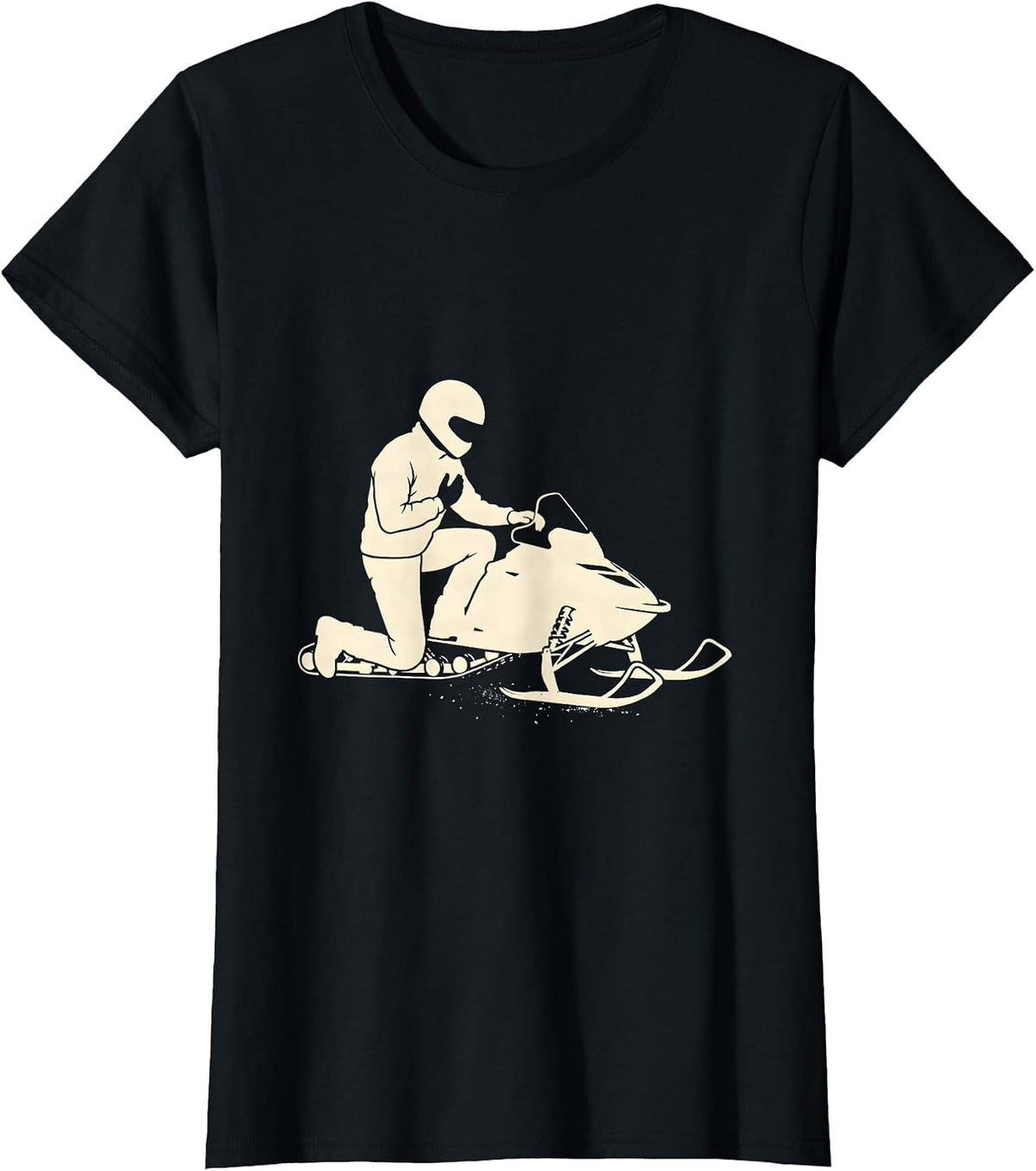 Helmeted Rider Snowmobile Silhouette Winter Humor T-Shirt - Black
