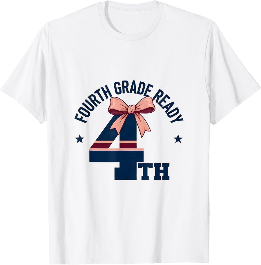 Men's Fourth Grade Ready Coquette Bow Back to School Girl T-Shirt - White