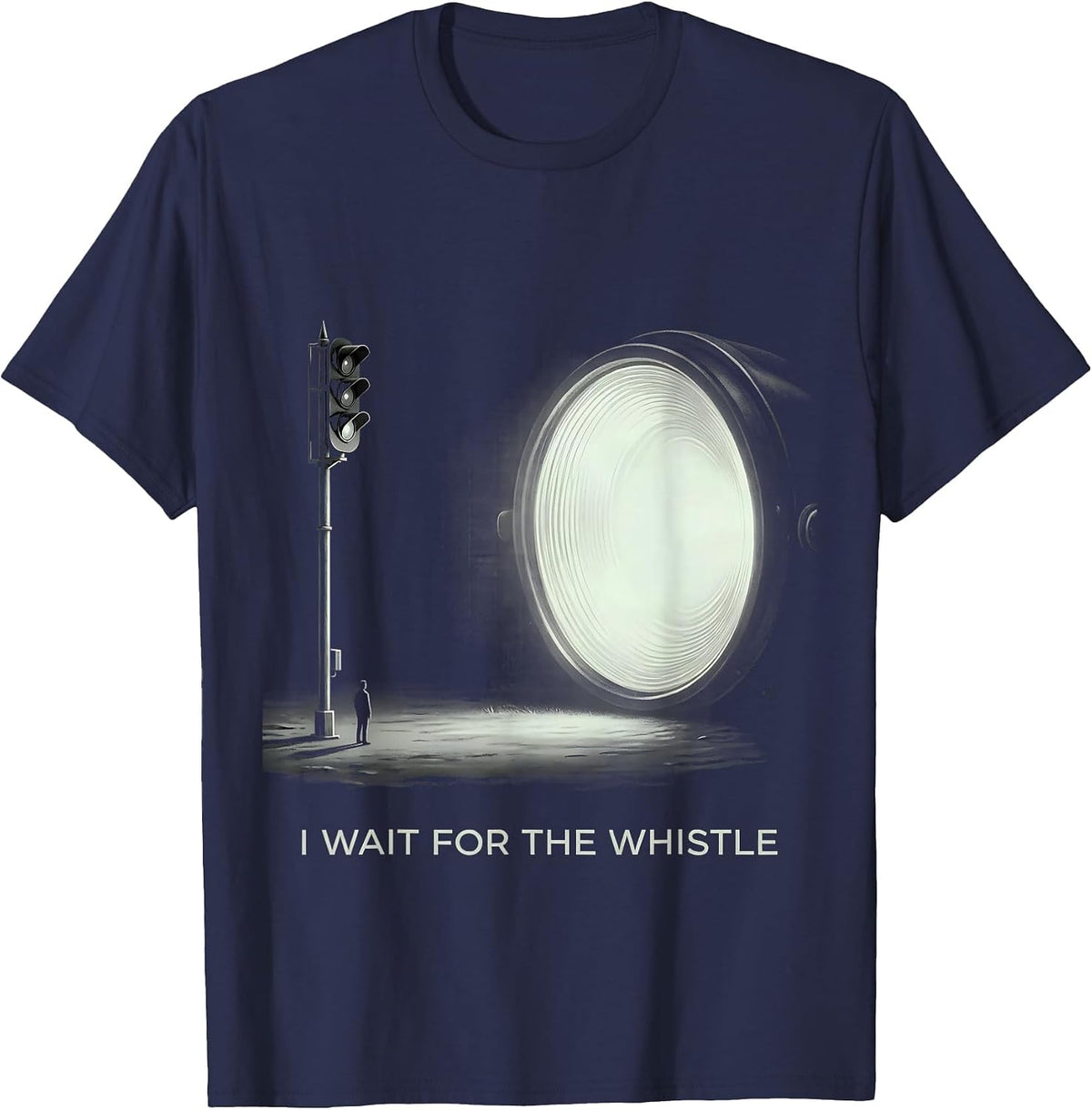 Men's I Wait For The Whistle Steam Locomotive Train Engineer T-Shirt - Navy Blue