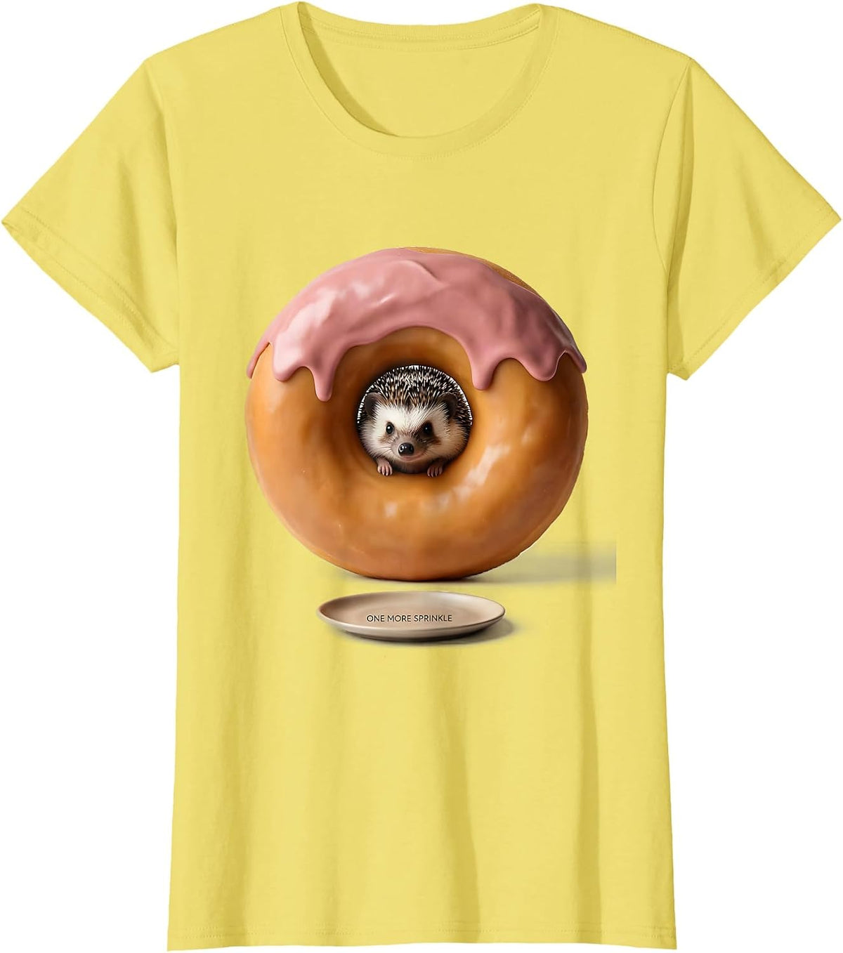 Women's One More Sprinkle Cute Kawaii Hedgehog Animal Character T-Shirt - Lemon Yellow