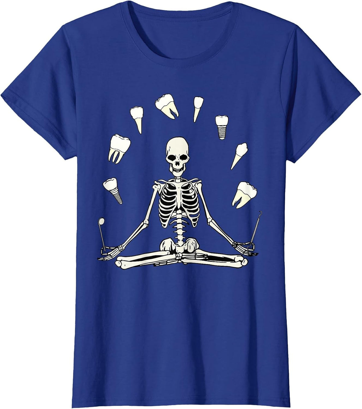 Funny Skeleton Yoga Dental Hygienist Tooth Dentist Halloween T-Shirt - Royal Blue