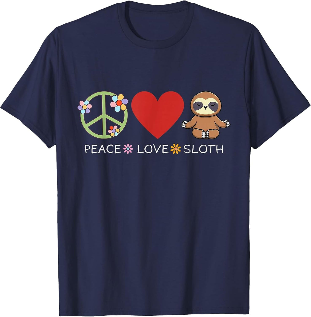Peace Love Sloth T-Shirt - Navy Blue