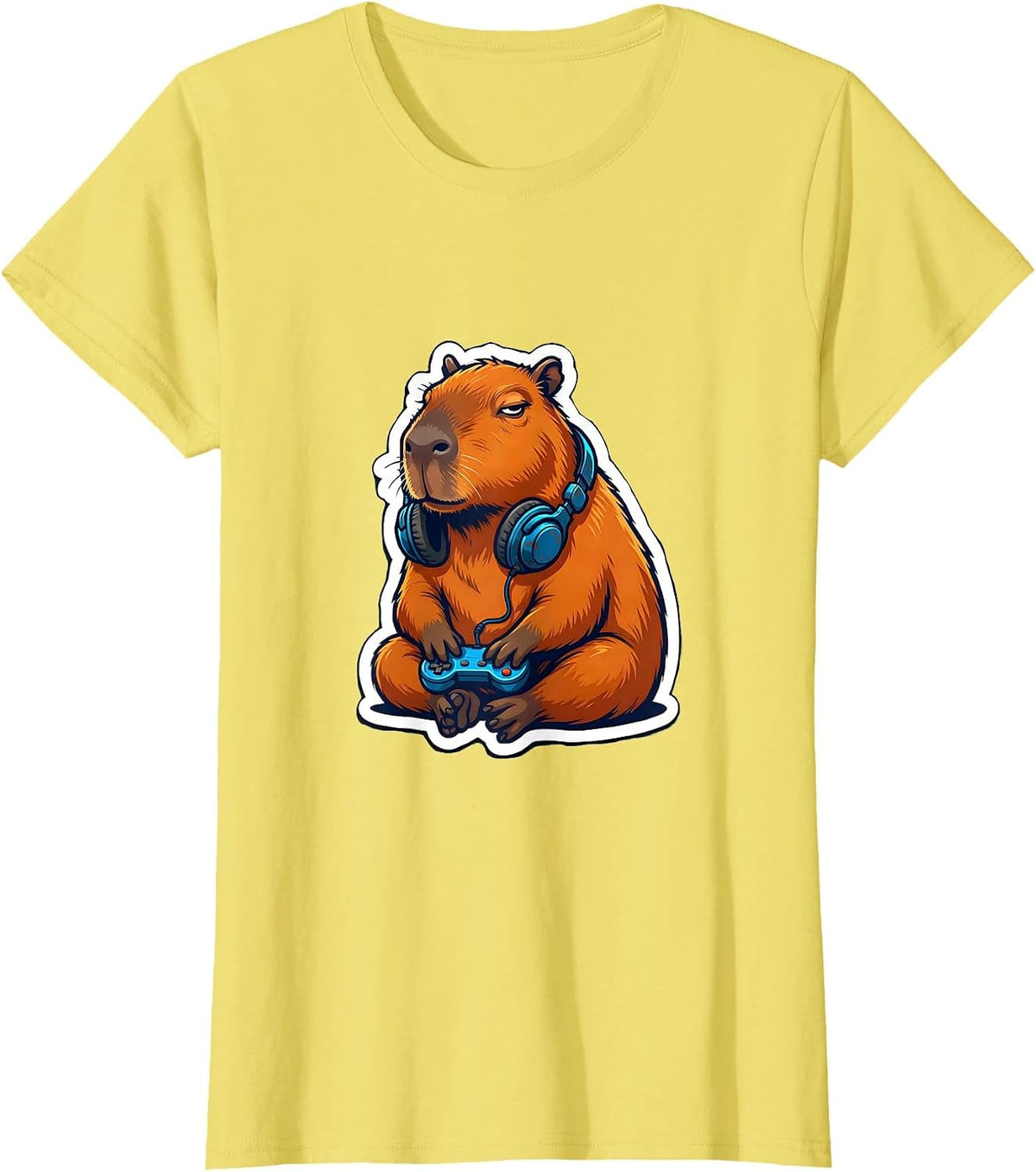 Capybara Gamer Meme Humor Funny Kids Teens T-Shirt - Lemon Yellow