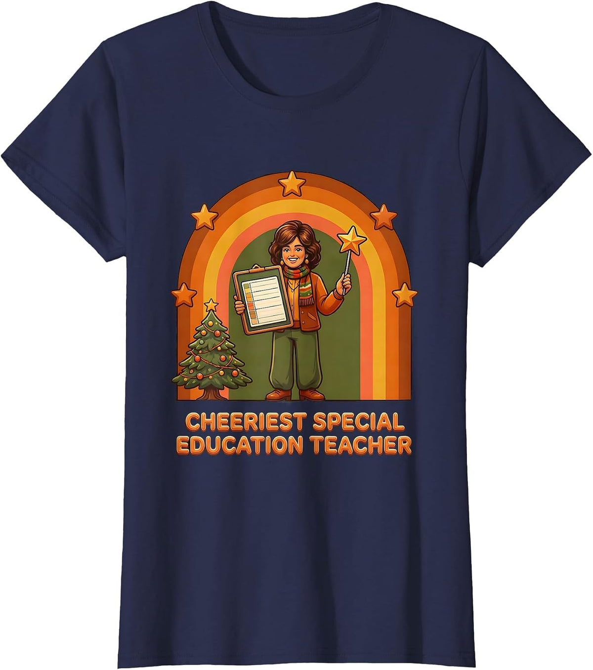 Women's Cheeriest Special Education Teacher Retro Funny Teacher T-Shirt - Navy Blue