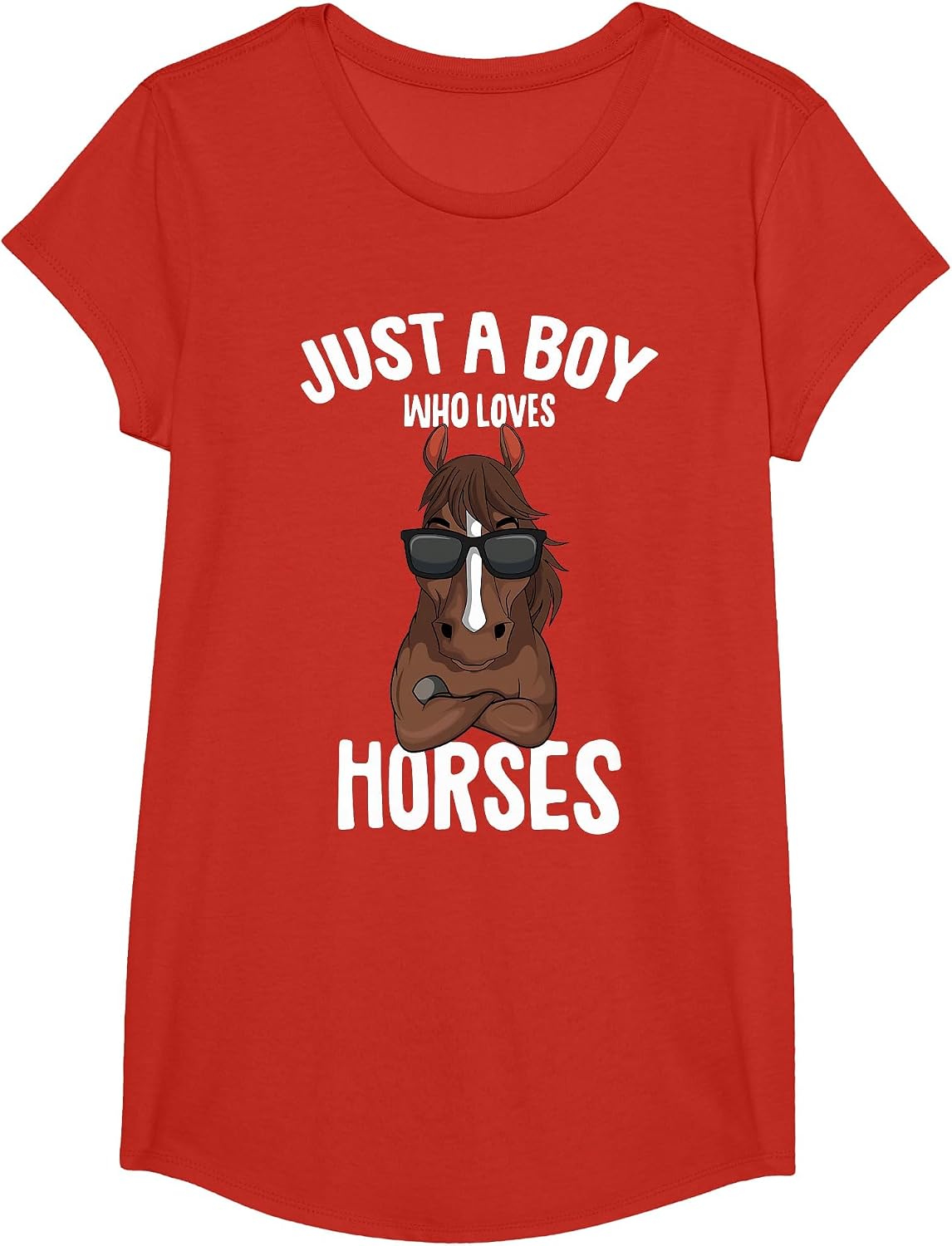 Just a Boy who Loves Horses Equestrian Horseback Riding Kids T-Shirt - Girls Red