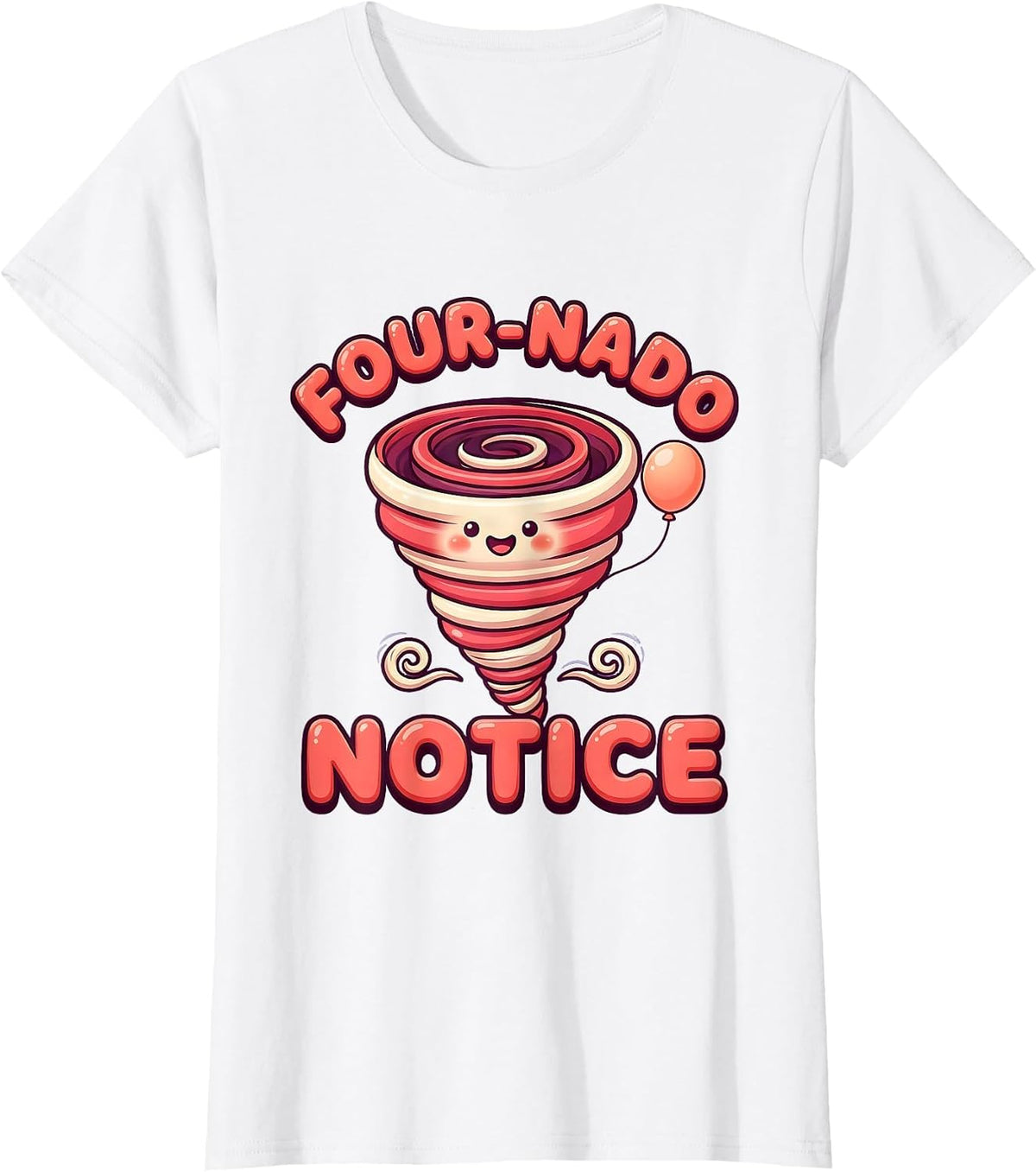 Four-Nado Notice Cute Kawaii Tornado Pun Kids Birthday Party T-Shirt - White