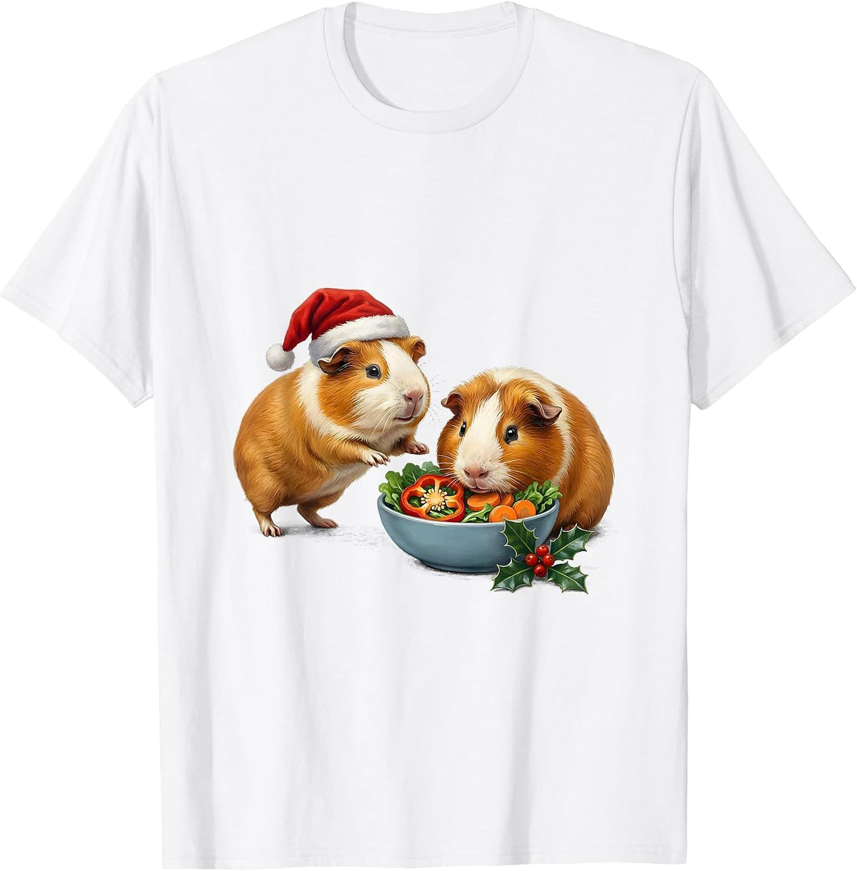 Men's Guinea Pig Santa Hat Holiday Humor Novelty T-Shirt - White