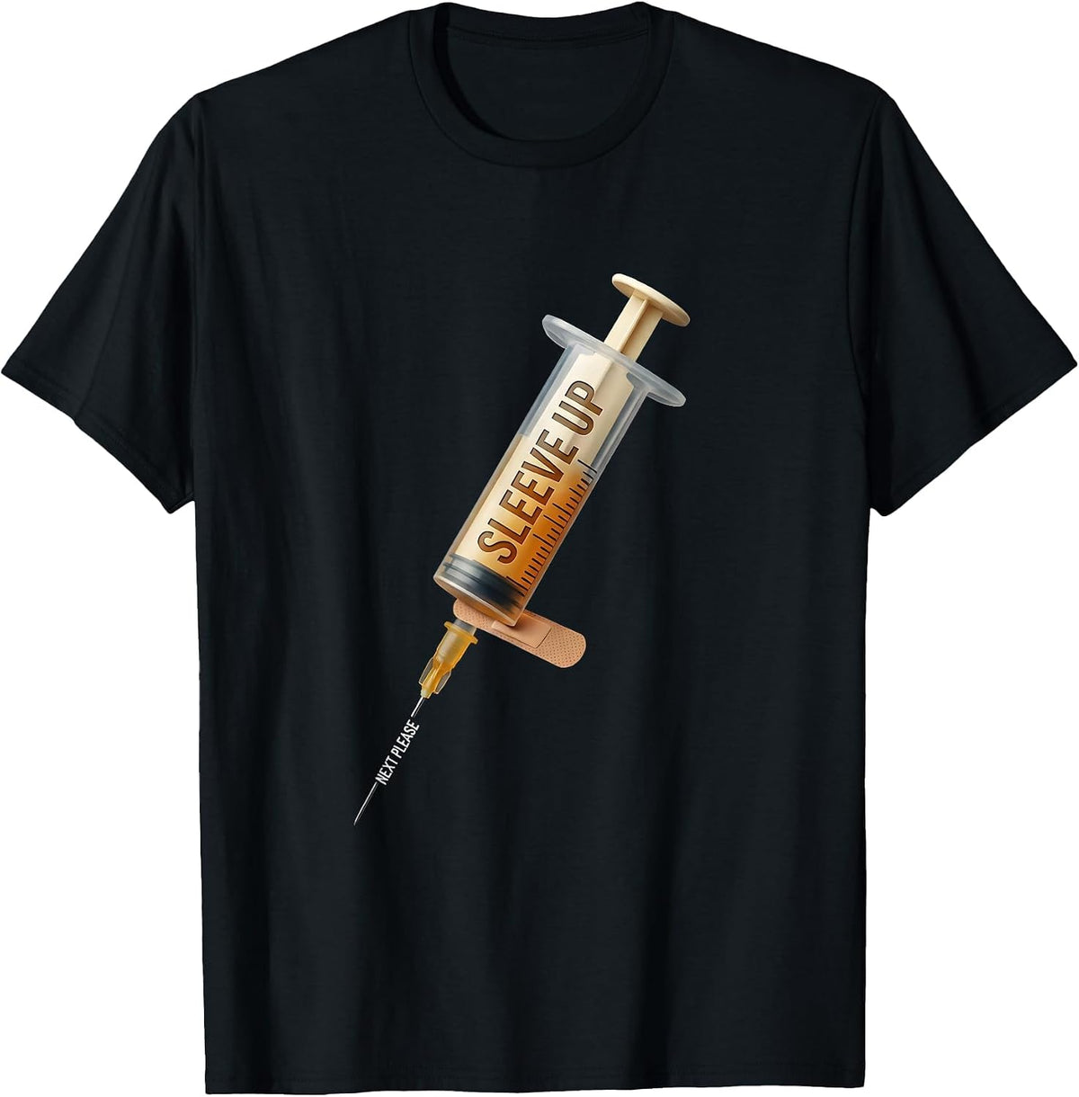 Men's Sleeve Up, Next Please Funny Nurse Doctor Vaccine Humor T-Shirt - Black