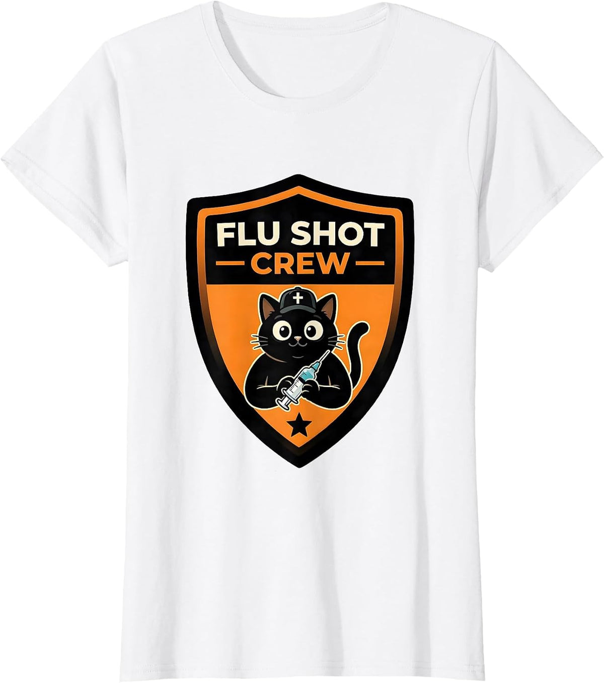 Flu Shot Crew Black Cat Halloween Nurse Flu Shot Humor T-Shirt - White