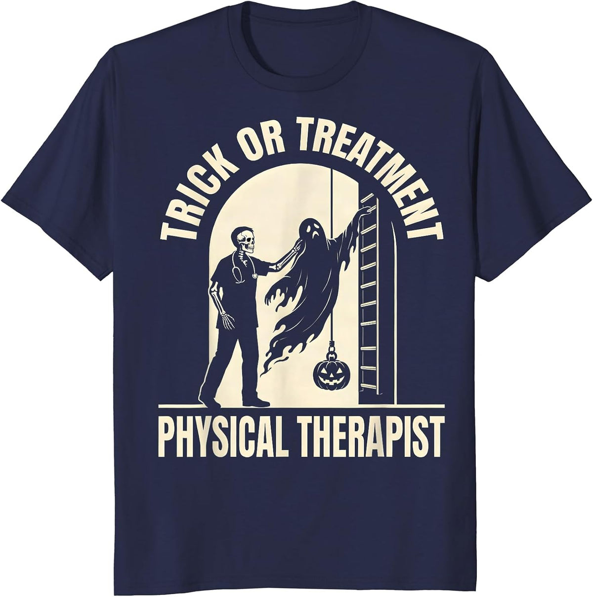 Men's Trick Or Treatment Physical Therapist Halloween PT Humor T-Shirt - Navy Blue