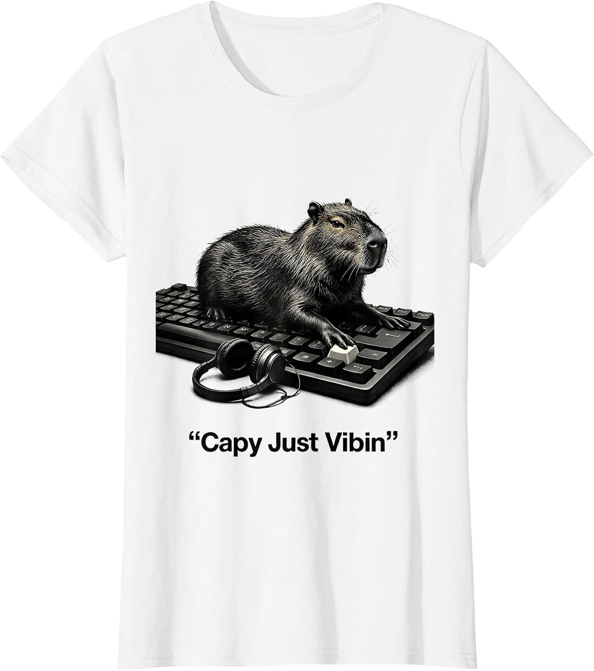 Capy Just Vibin' Funny Capybara Gamer Gaming Video Games T-Shirt - White