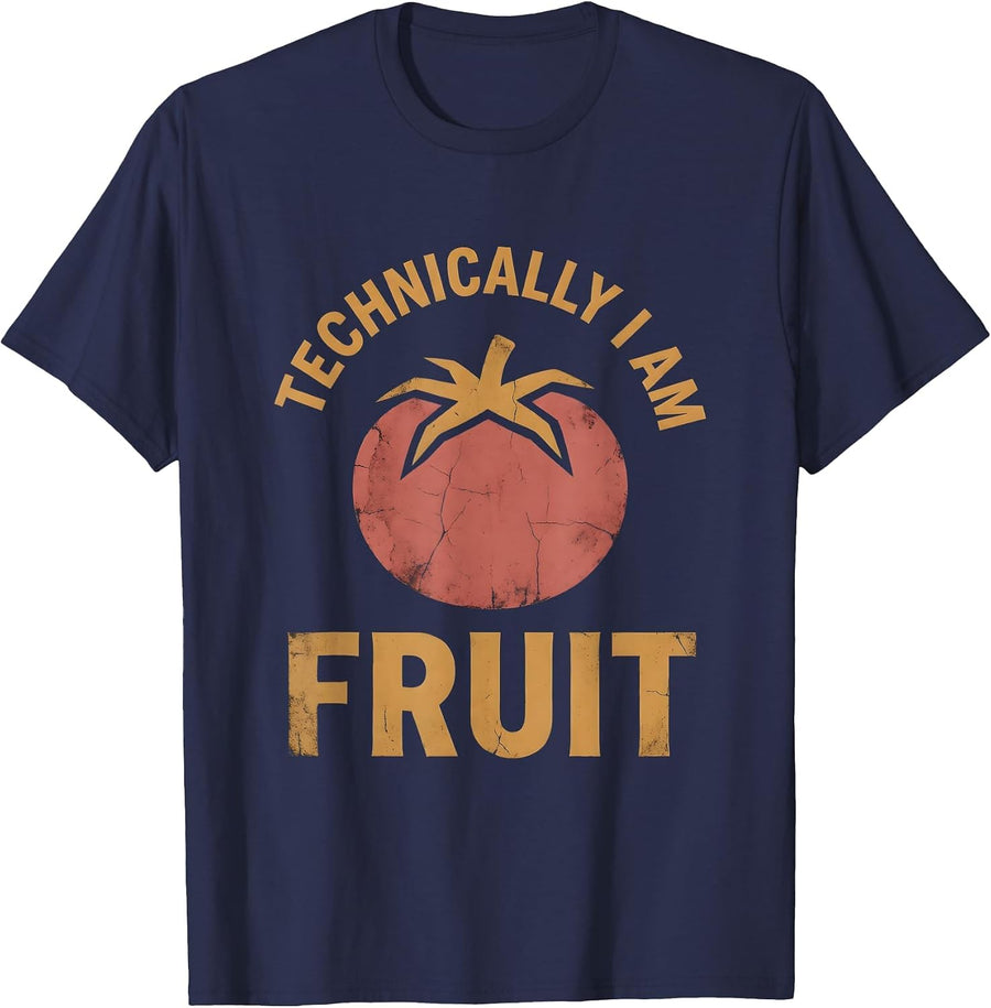 Technically I Am Fruit Funny Tomato Design T-Shirt - Navy Blue