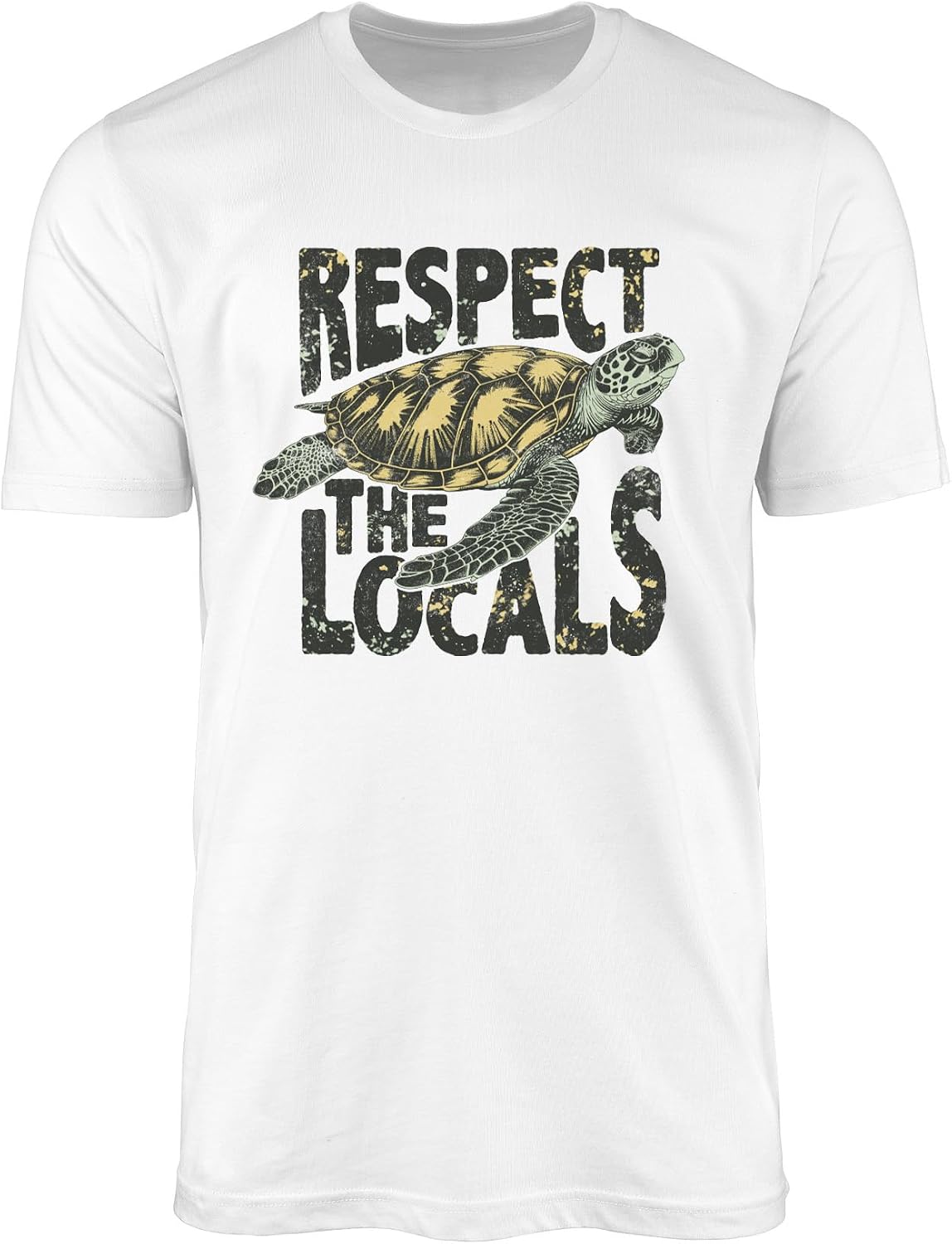 Respect The Locals T-Shirt for Men Women – Sea Turtle Graphic Tee – Ocean Wildlife Conservation Unisex Summer Shirt - White