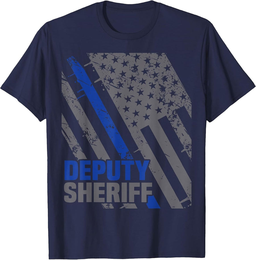 Deputy Sheriff Police Thin Blue Line Cop T-Shirt - Navy Blue