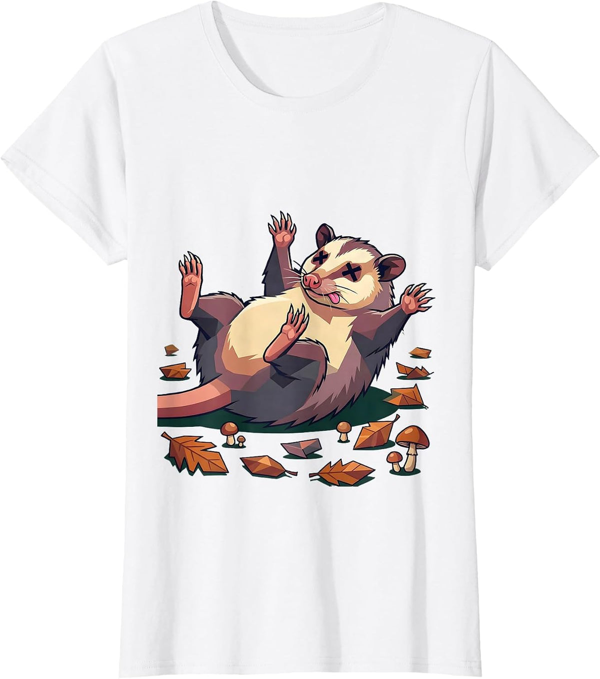 Opossum Playing Dead Forest Floor Illustration T-Shirt - White