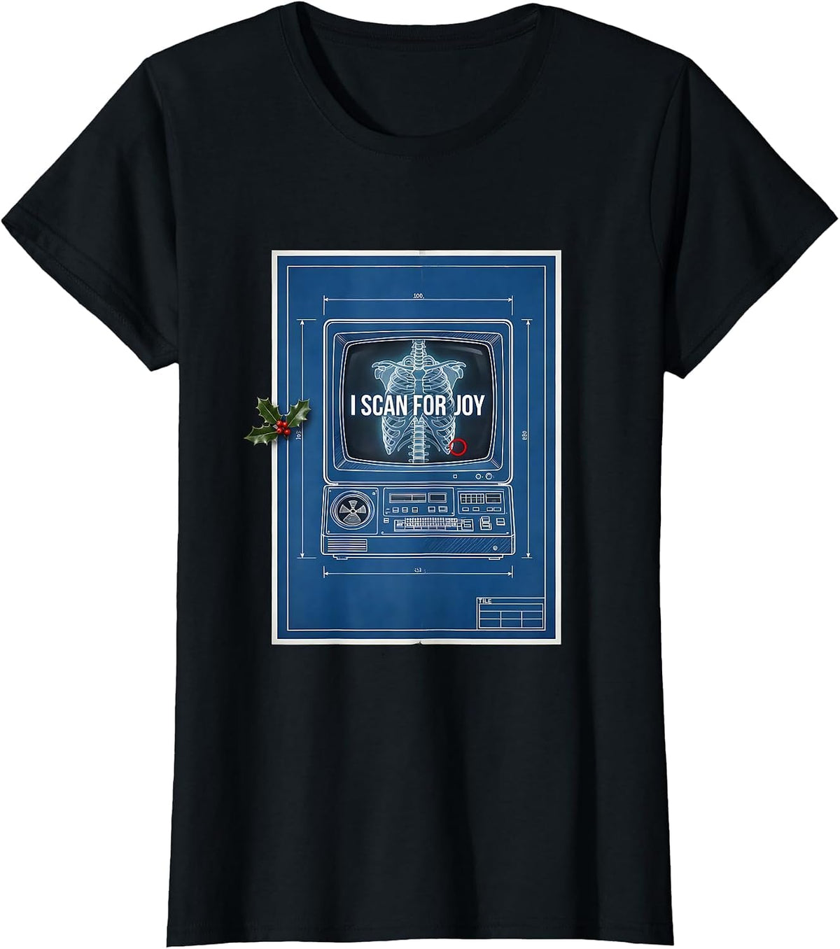I Scan For Joy Technical Blueprint Radiology Tech Humor T-Shirt - Black