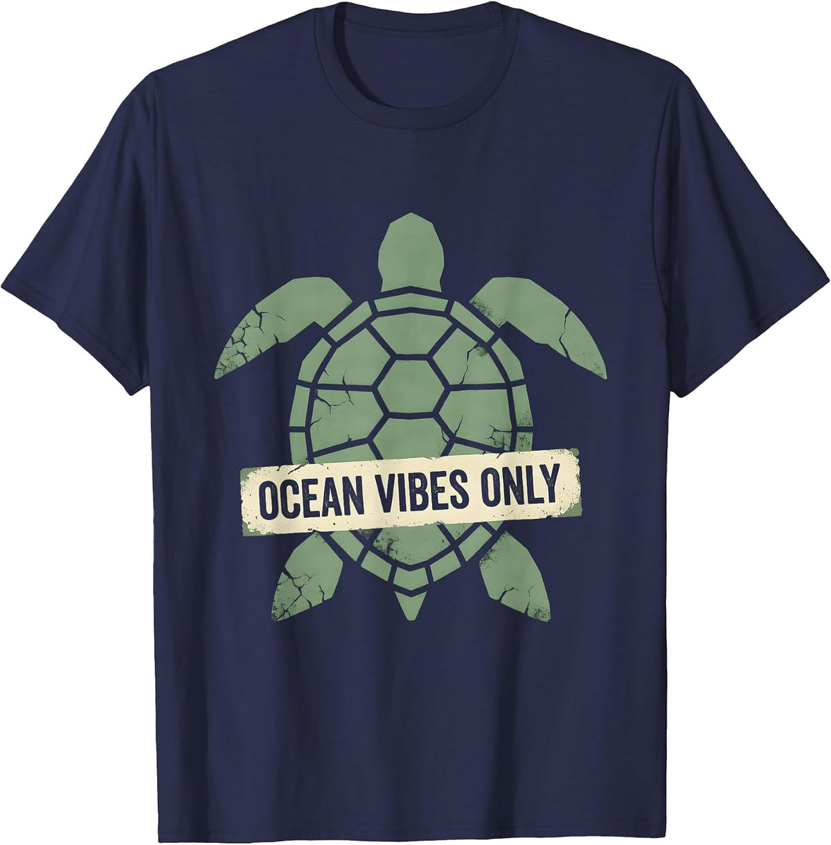 Men's Ocean Vibes Only Turtle Coastal Design T-Shirt - Navy Blue