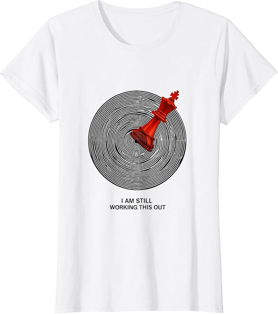 Women's I Am Still Working This Out Op Art Chess Player Humor T-Shirt - White
