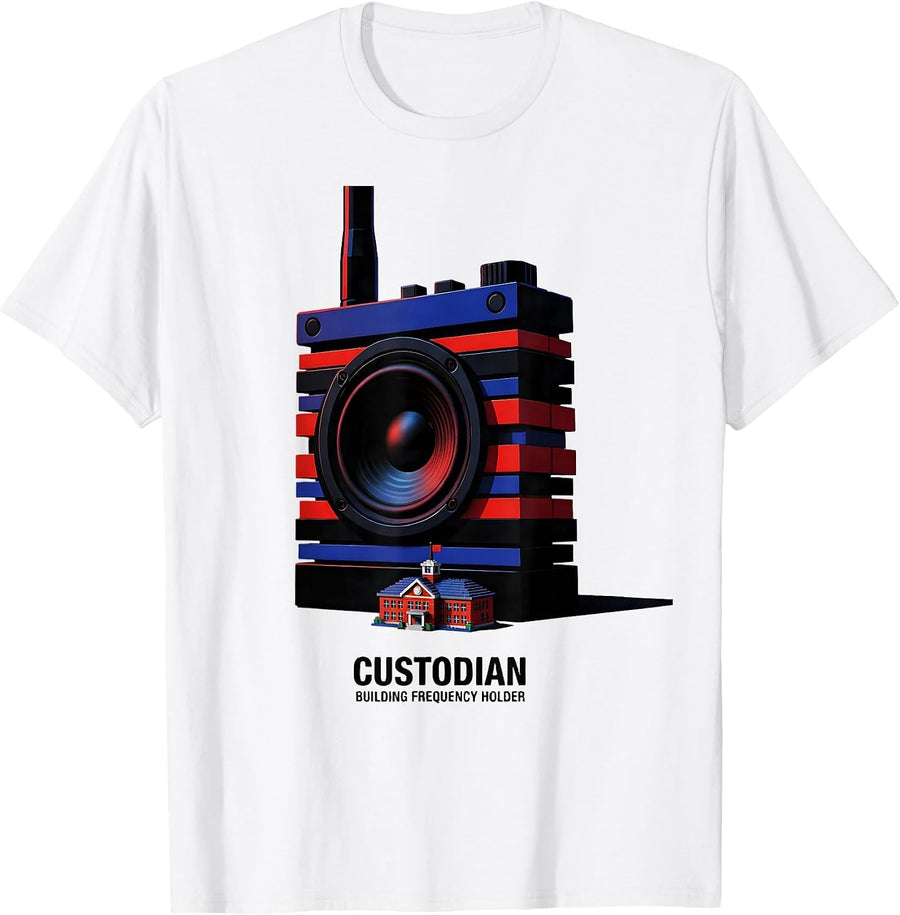 Men's Custodian: Building Frequency Holder Funny School Custodian T-Shirt - White