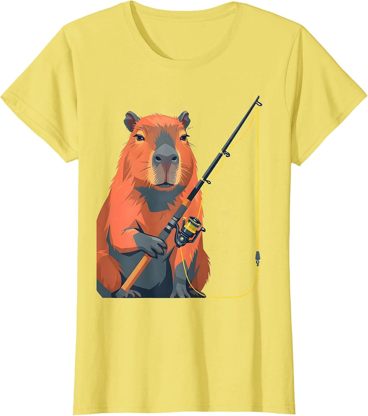 Capybara Fishing Rod Funny Animal Lover Meme T-Shirt - Lemon Yellow