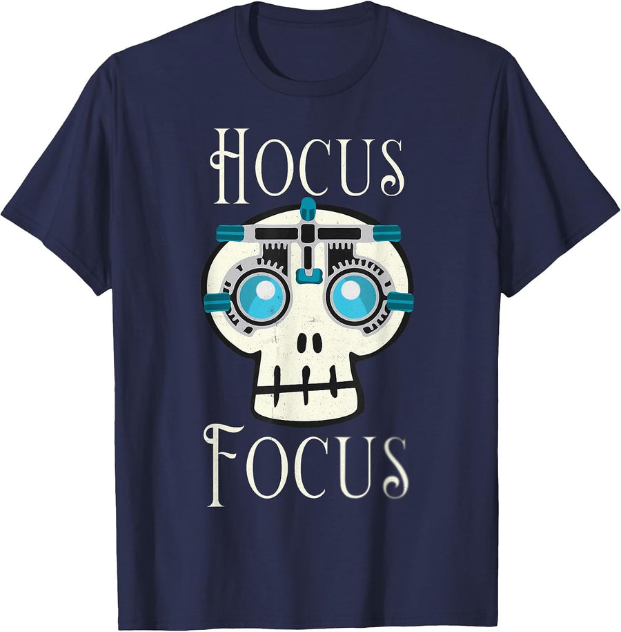 Hocus Focus Optometry Halloween Optometrist Eye Doctor Skull T-Shirt - Navy Blue