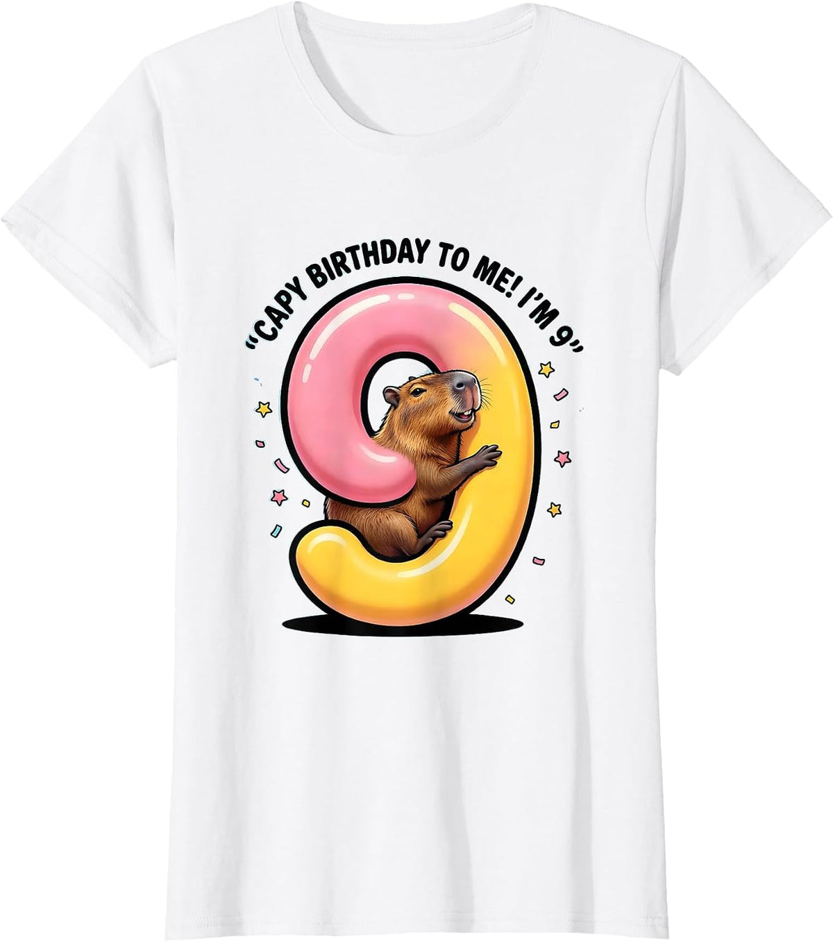 Capy Birthday To Me! I'm 9 Cartoon Capybara Kids Age Humor T-Shirt - White