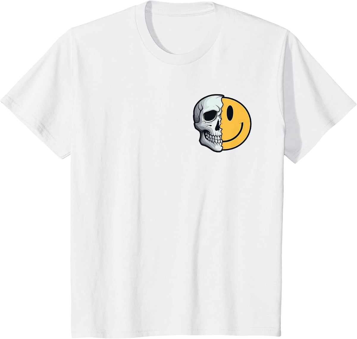 Half Skull Smile Face Rave Skeleton 70s 80s 90s Tattoo T-Shirt - White