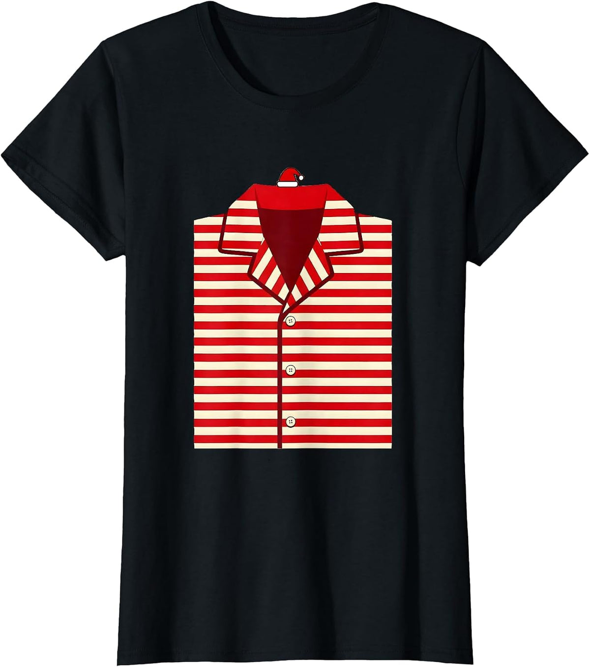 Women's Folded Pajama Fragment Minimalist Christmas Novelty T-Shirt - Black