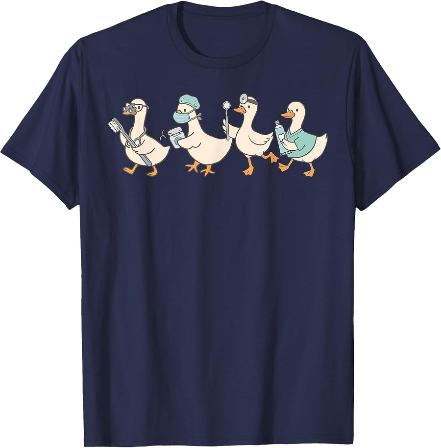 Funny Silly Goose Dental Tooth Teeth Dentist Assistant Humor T-Shirt - Navy Blue
