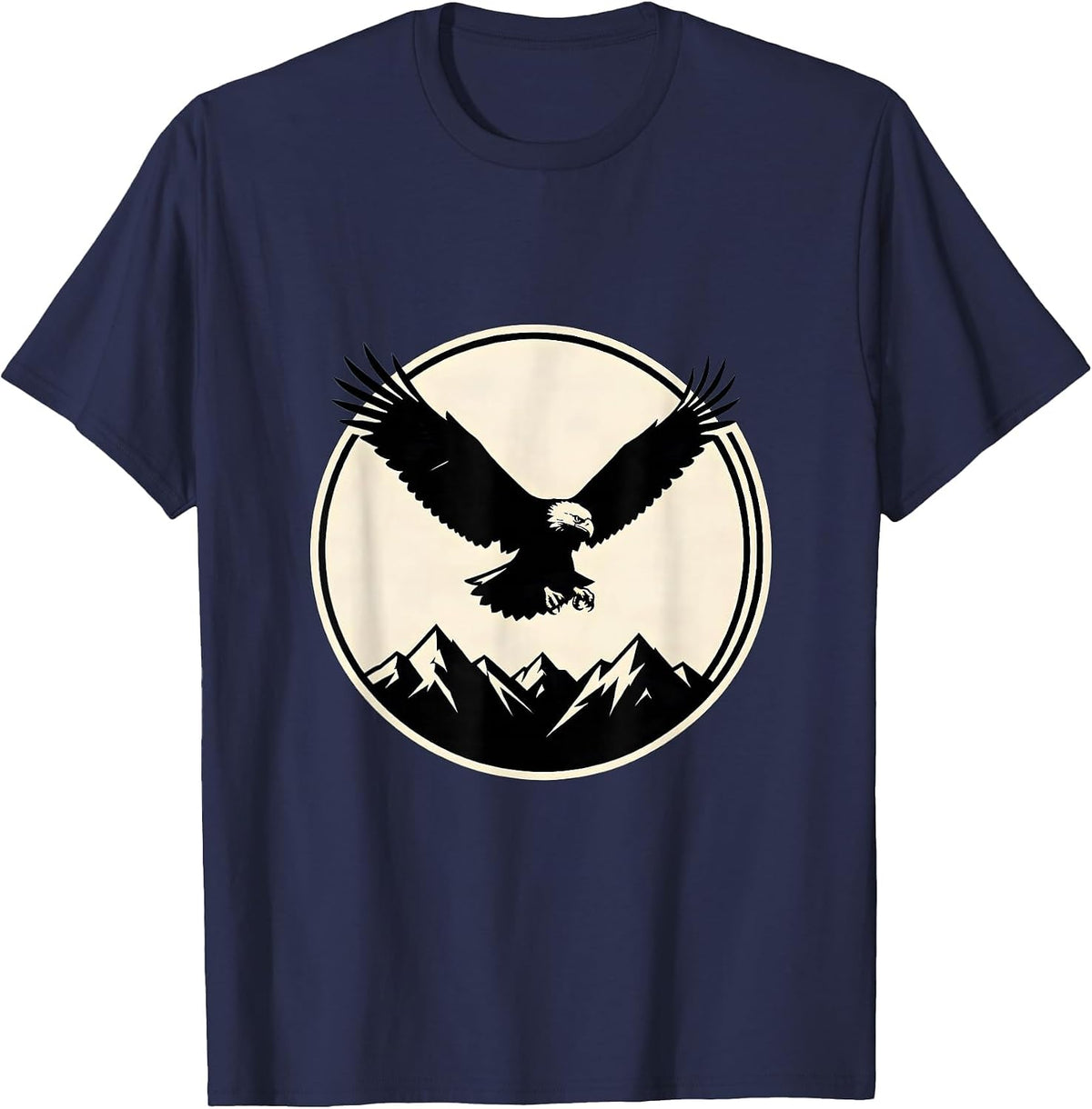 Live Free Eagle Soaring Over Mountain Peaks T-Shirt - Navy Blue