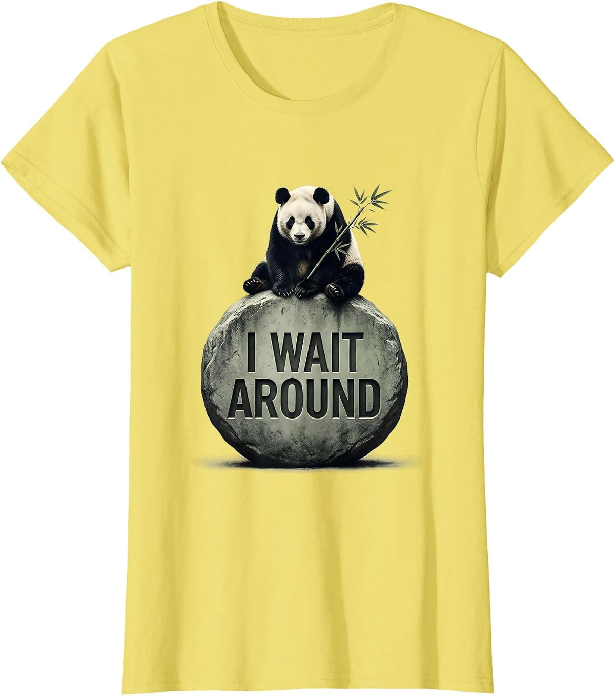 Women's I Wait Around Cute Panda Lover Humor Gift T-Shirt - Lemon Yellow
