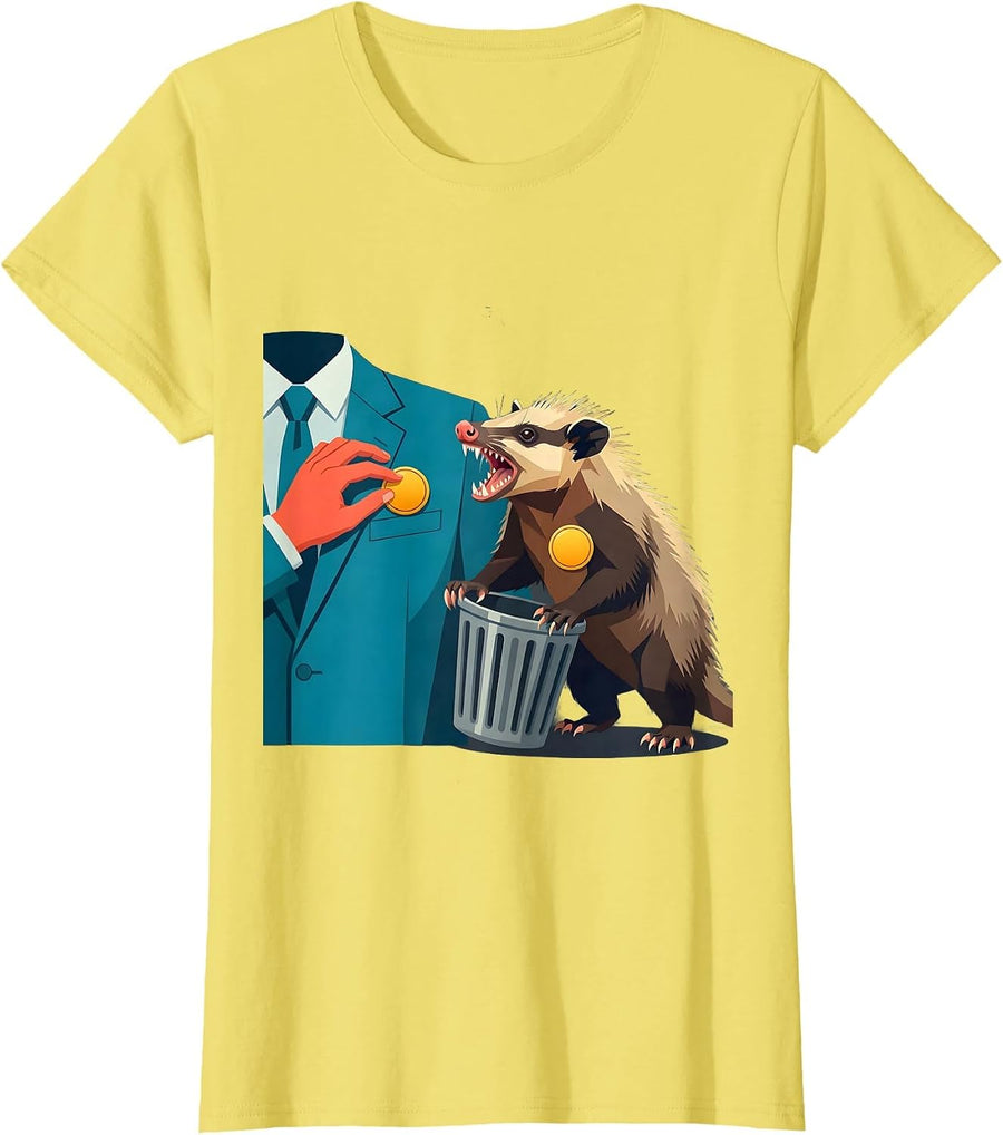 Flat Opossum Meme Humor Funny Possum Lover Gift T-Shirt - Lemon Yellow