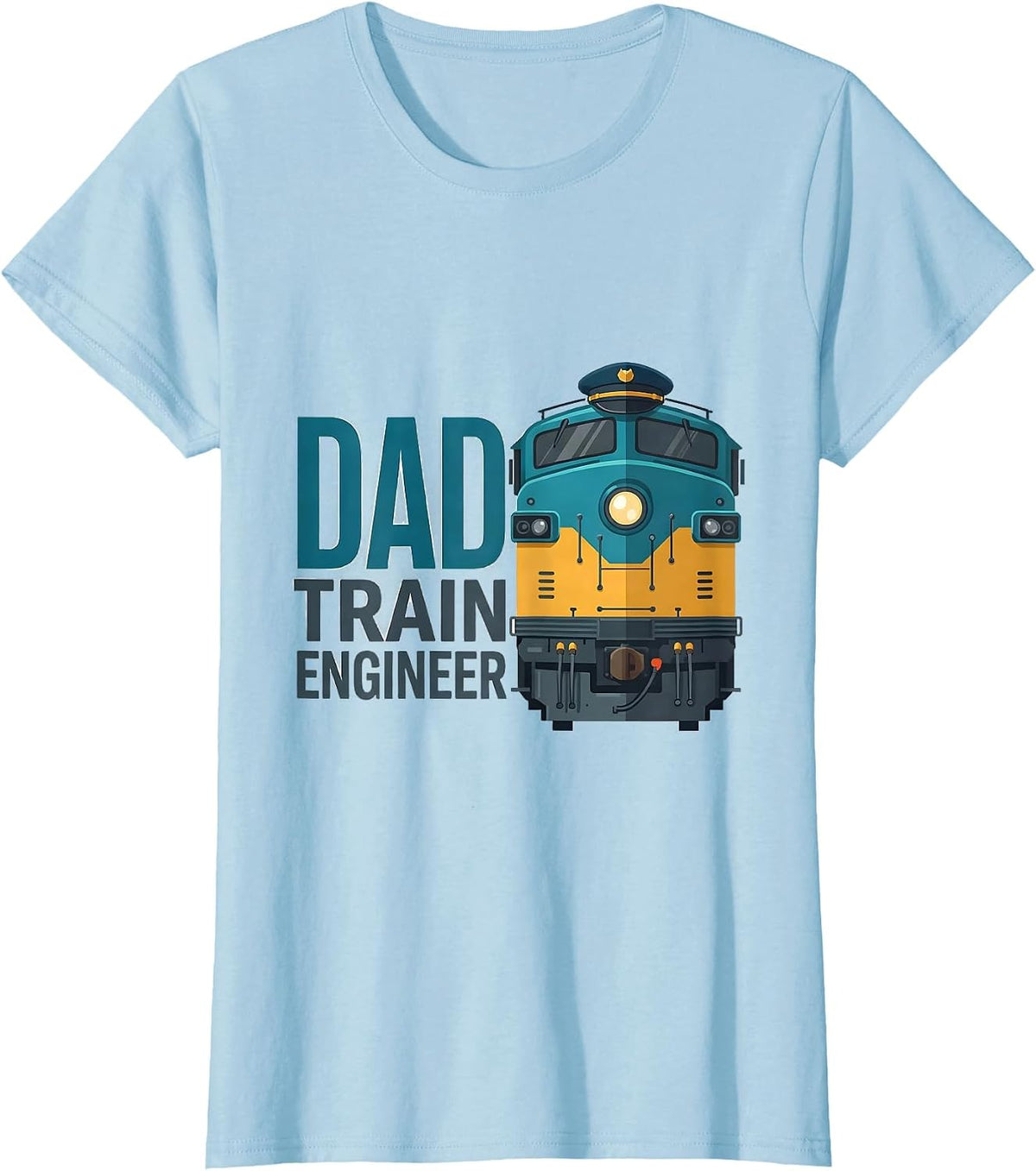Dad - Train Engineer Matching Family Birthday Party Train T-Shirt - Baby Blue