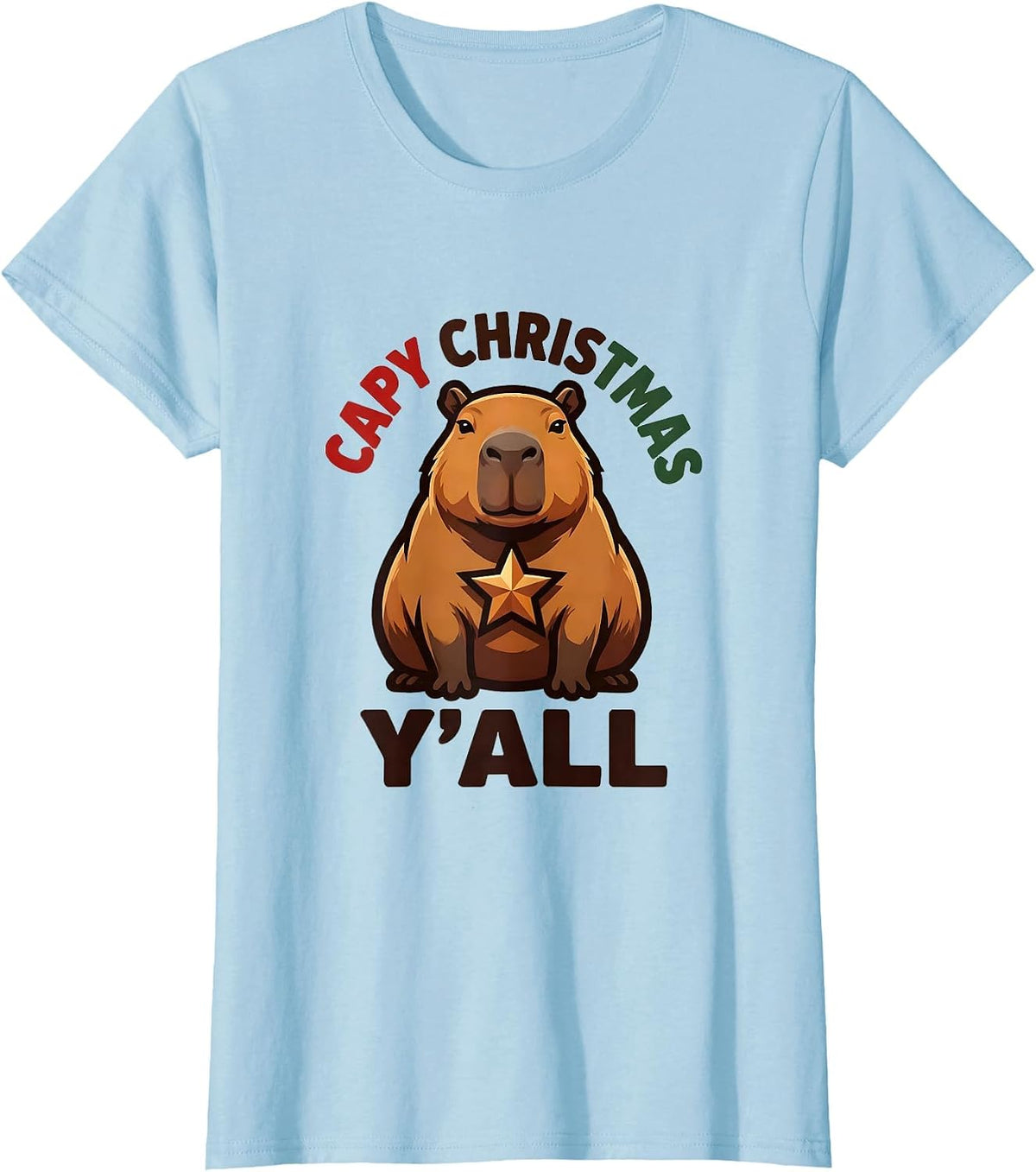 Capy Christmas, Y'all Funny Capybara Animal Lover Family T-Shirt - Baby Blue
