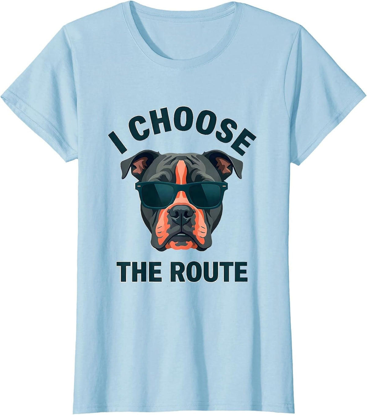 I Choose The Route Flat Vector Bull Terrier Dog Sunglasses T-Shirt - Baby Blue