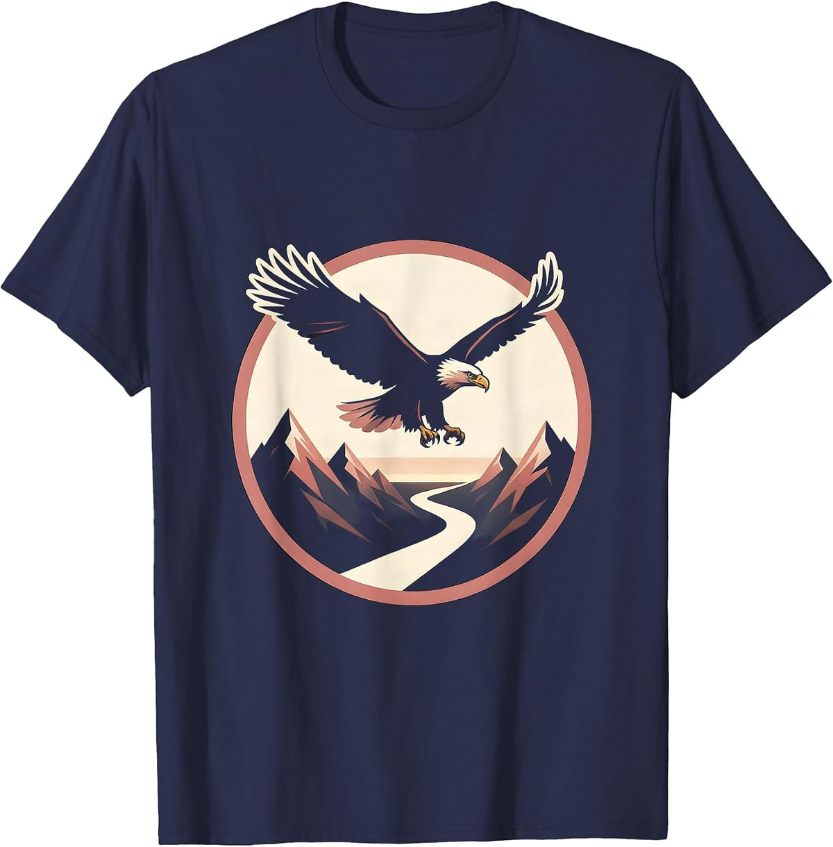 Men's Breast Cancer Awareness Bald Eagle Mountain Design T-Shirt - Navy Blue
