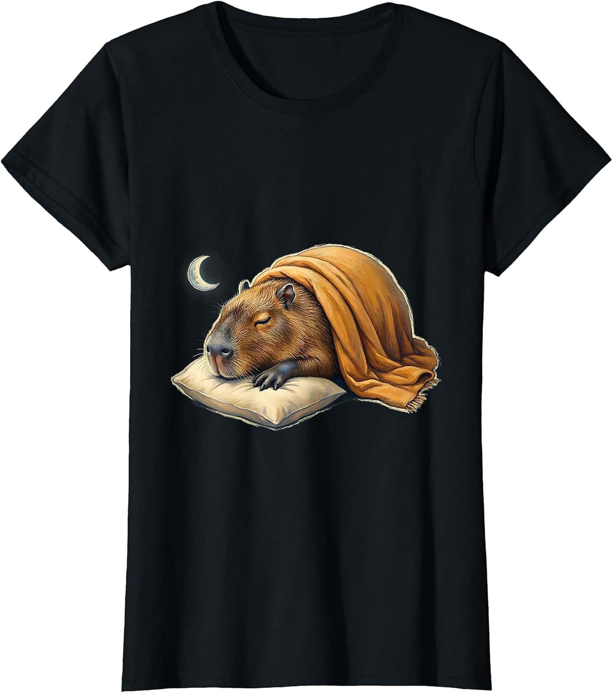 Sleeping Capybara Storybook Animal Lover Pajama T-Shirt - Black