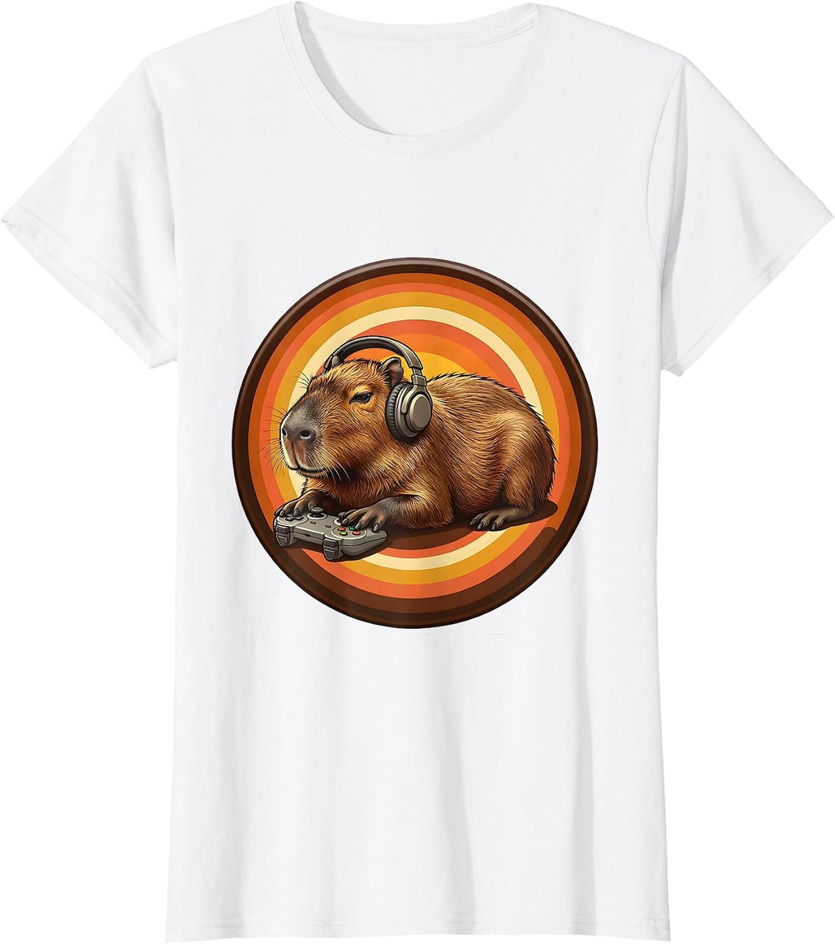 Capybara Gamer Retro 70s Meme Humor T-Shirt - White