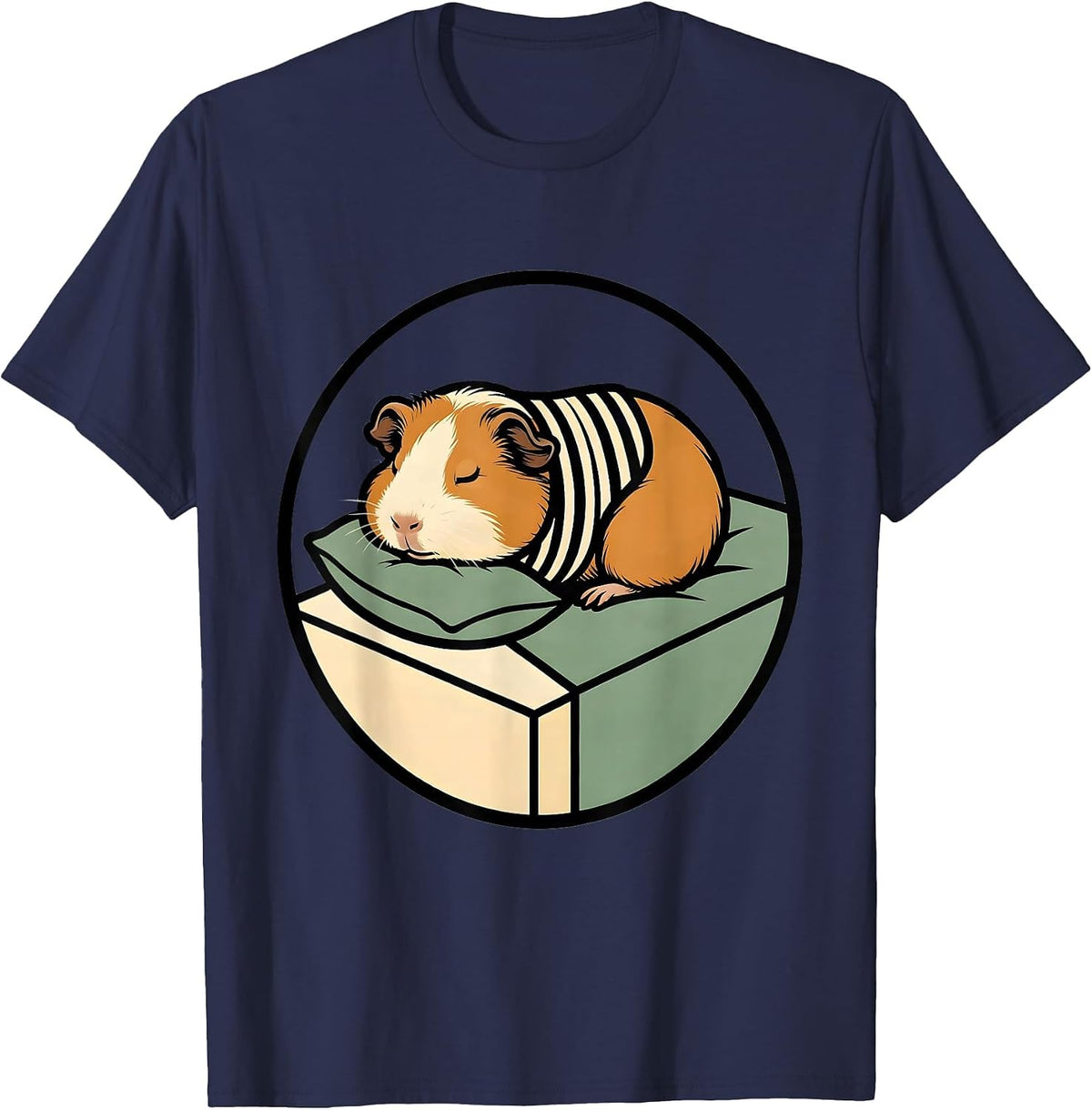 Sleeping Guinea Pig Funny Pet Lover Cozy Pajama T-Shirt - Navy Blue