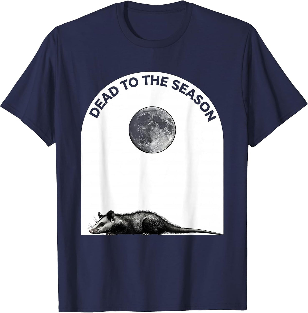 Men's Dead To The Season Minimalist Opossum Halloween Spooky Moon T-Shirt - Navy Blue