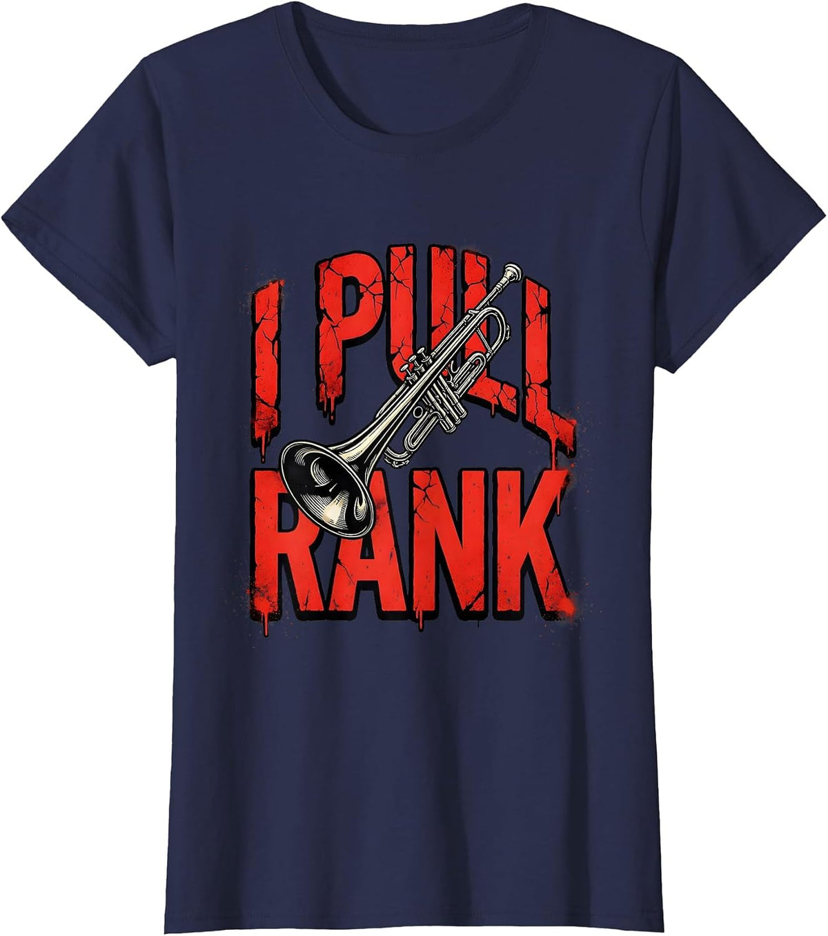 Women's I Pull Rank Funny Trombone Player Band Humor T-Shirt - Navy Blue