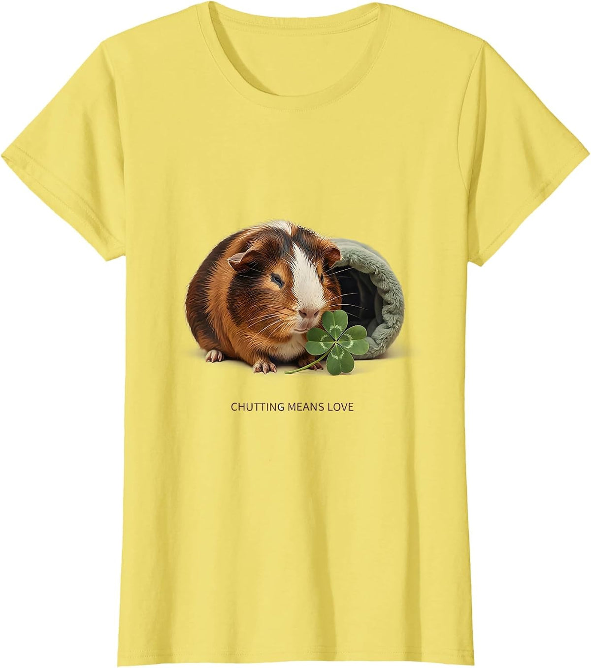 Women's Chutting Means Love Funny Guinea Pig Cavy Lover Pet Humor T-Shirt - Lemon Yellow