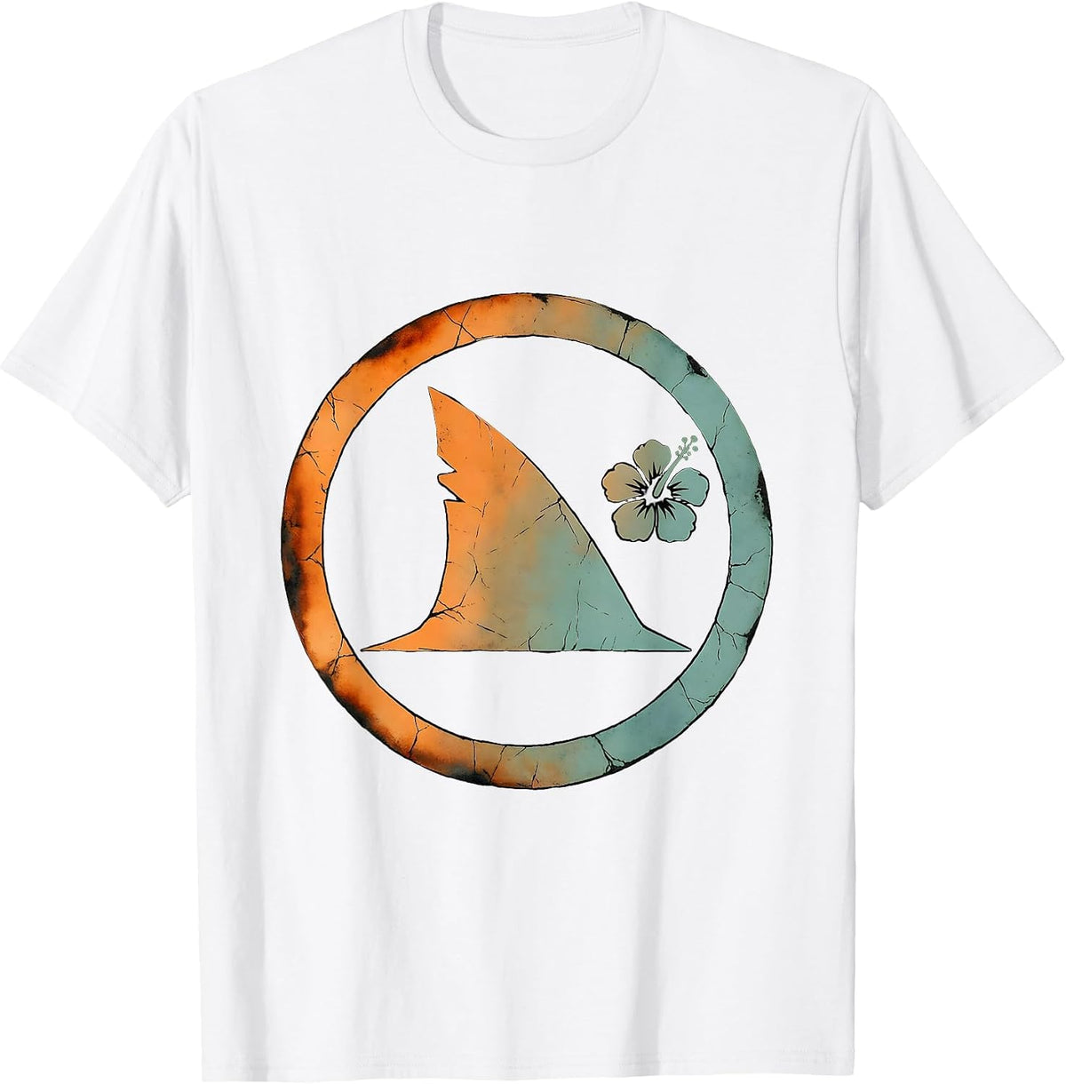 Men's Shark Fin Glassy Ocean Wave Surf Design T-Shirt - White