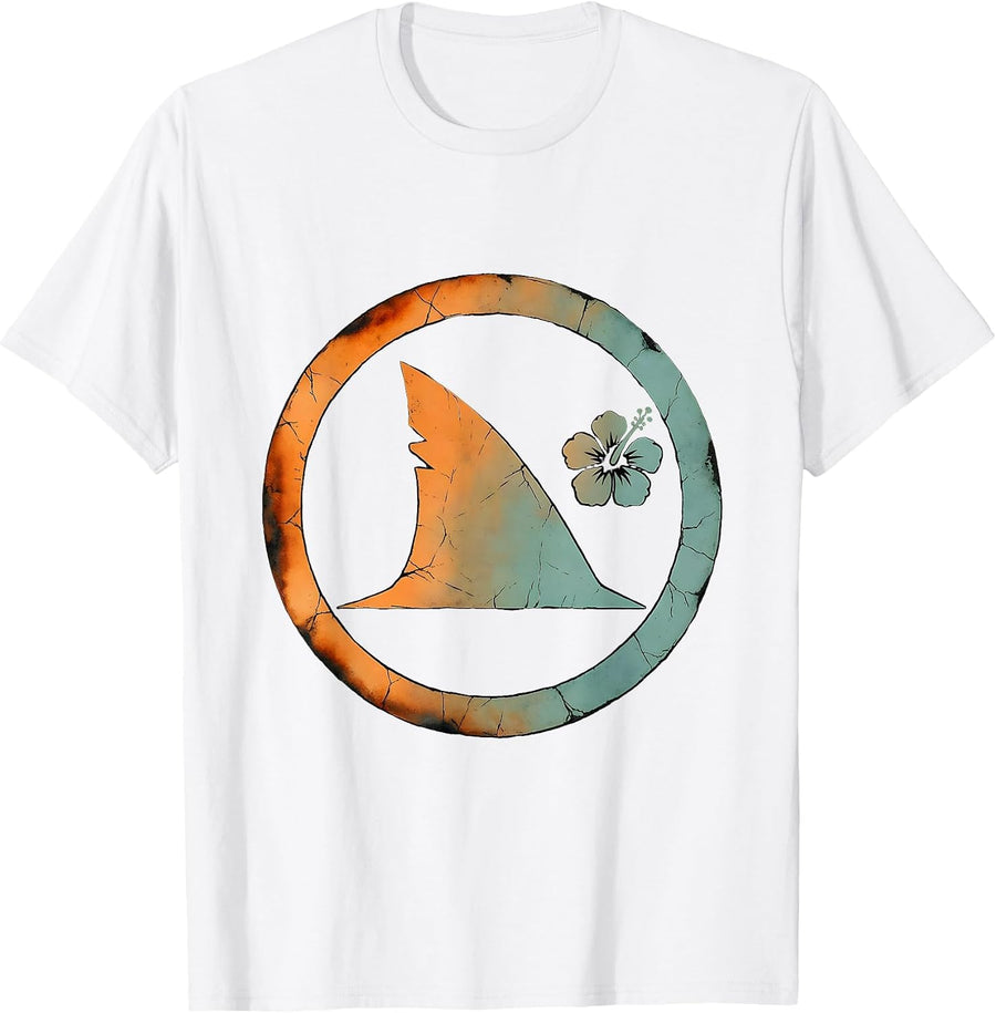 Men's Shark Fin Glassy Ocean Wave Surf Design T-Shirt - White