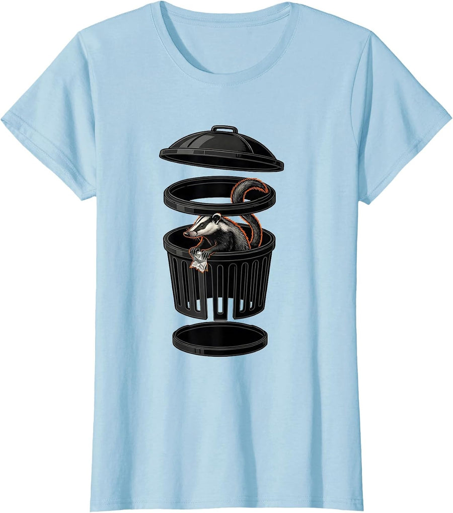 Women's Exploded Bin Opossum Diagram Funny Animal Meme Humor T-Shirt - Baby Blue